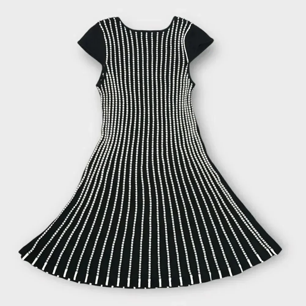 Ella Moss Summer Knit Dress Fit & Flare Black White Cotton Girl’s sz 12 Slim Fit